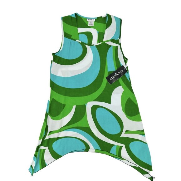 Escapada Asymmetrical Tunic Top Womens Size Small Sleeveless Tank Groovy Green - Picture 6 of 10